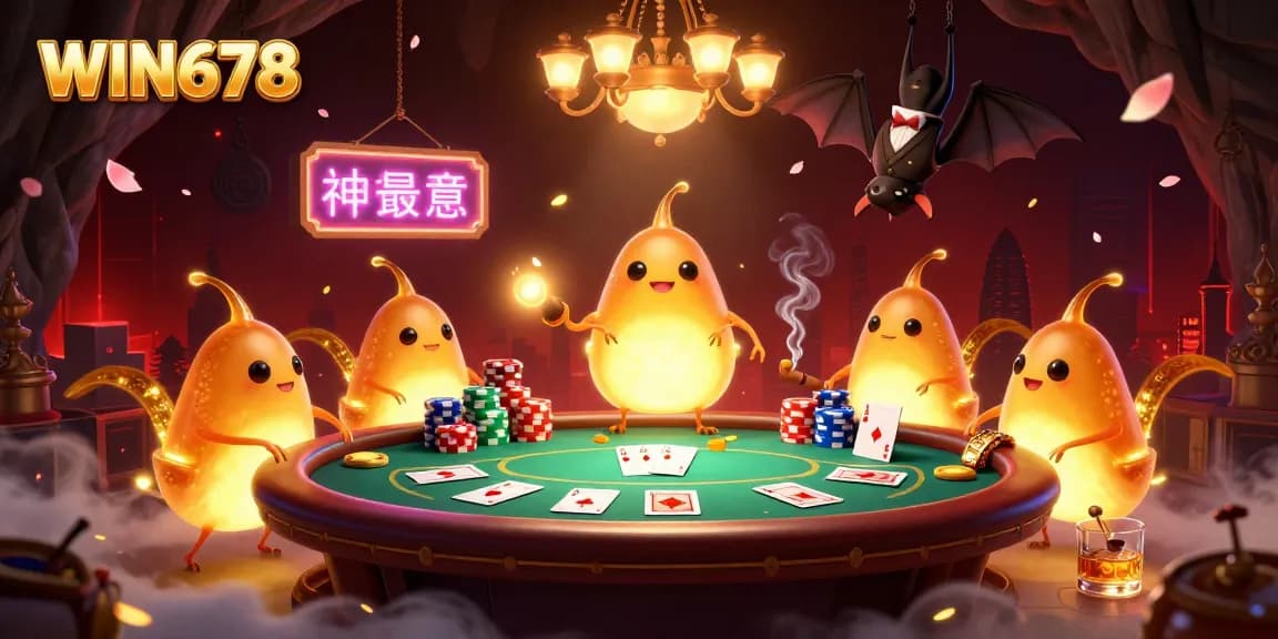 Experience the thrilling world of WIN678 with a vibrant casino scene illuminated by bioluminescent glowworms.