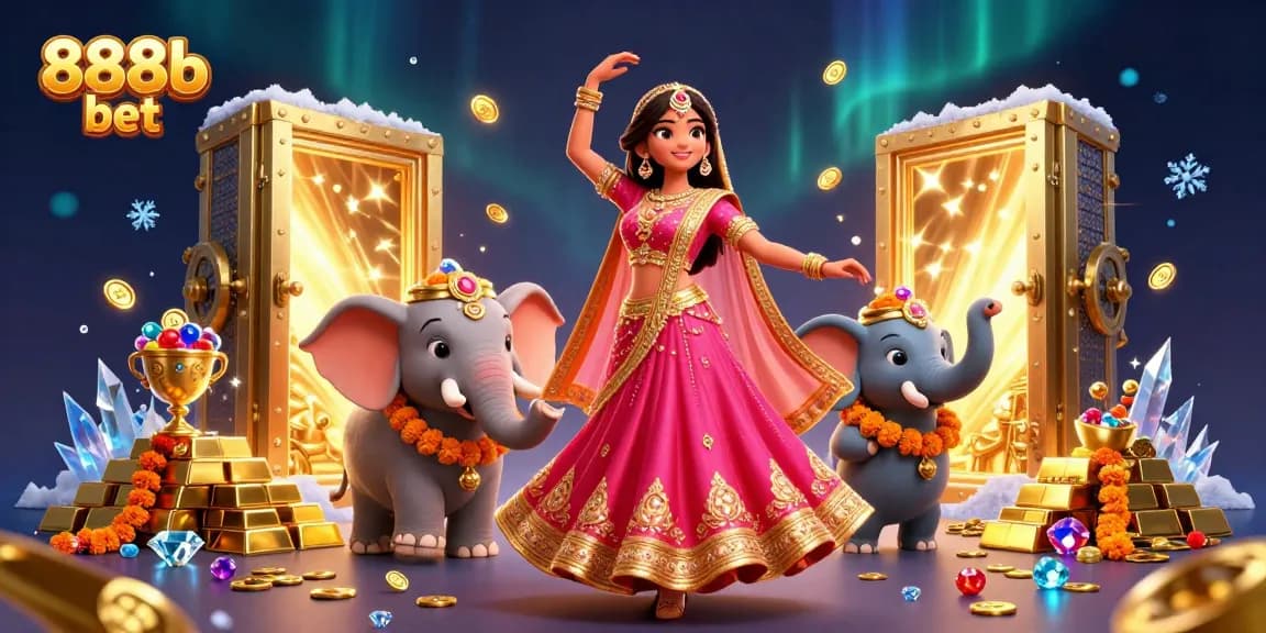 Experience the allure of 888b bet with dynamic 3D illustration featuring Asian beauty and treasures.