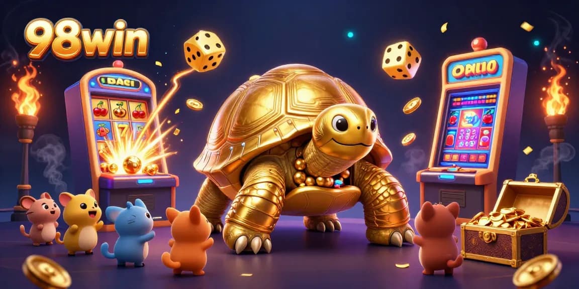 Experience 98win's dynamic casino adventure with golden tortoise and thrilling game elements.