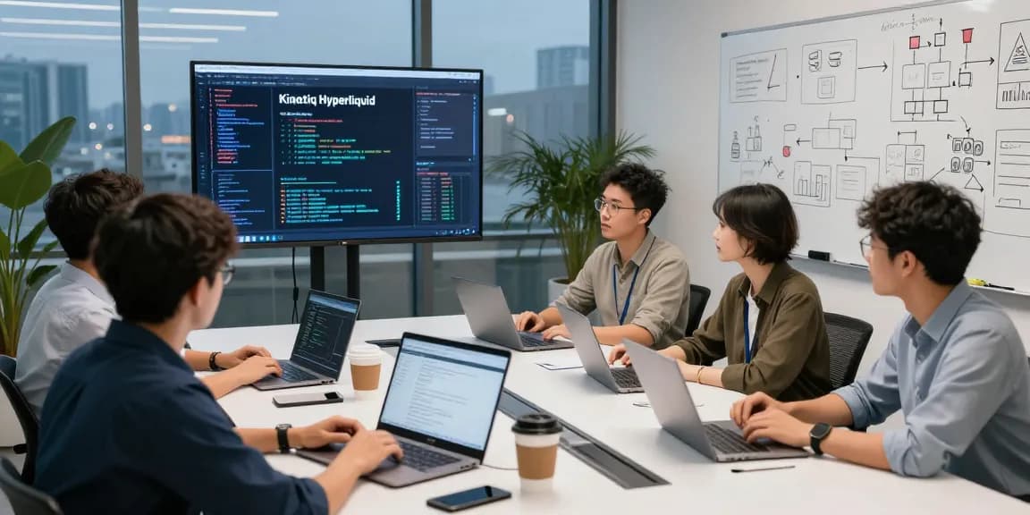 Kinetiq Hyperliquid development team collaborating in a modern workspace.