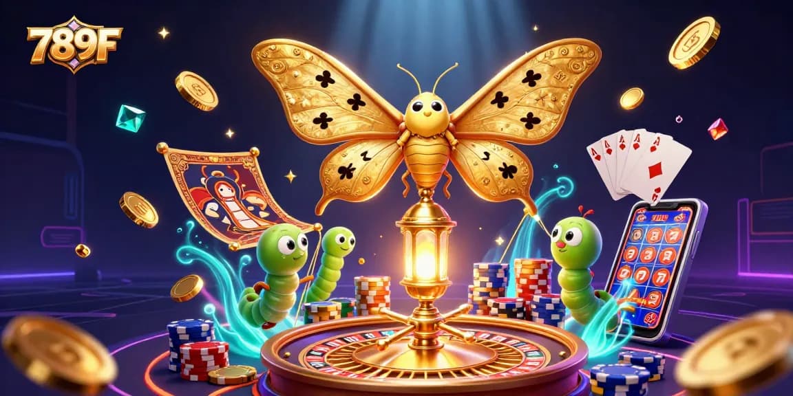 Experience winning at 789F with a vibrant casino scene featuring slots, cards, and golden treasures.
