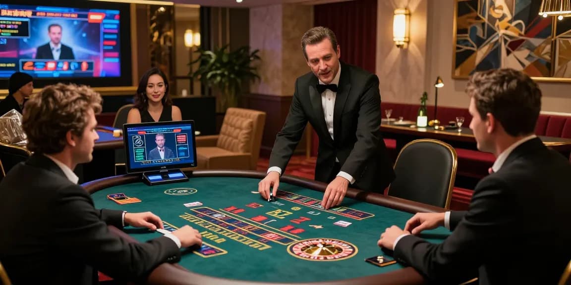 Không gian chơi game trực tuyến E2WIN với dealer chuyên nghiệp và bàn cược sang trọng.