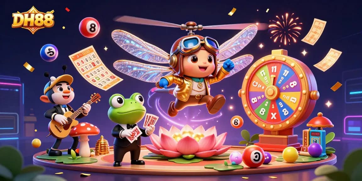 Experience thrilling gameplay at DH88 with a vibrant casino scene featuring unique characters and exciting game elements.