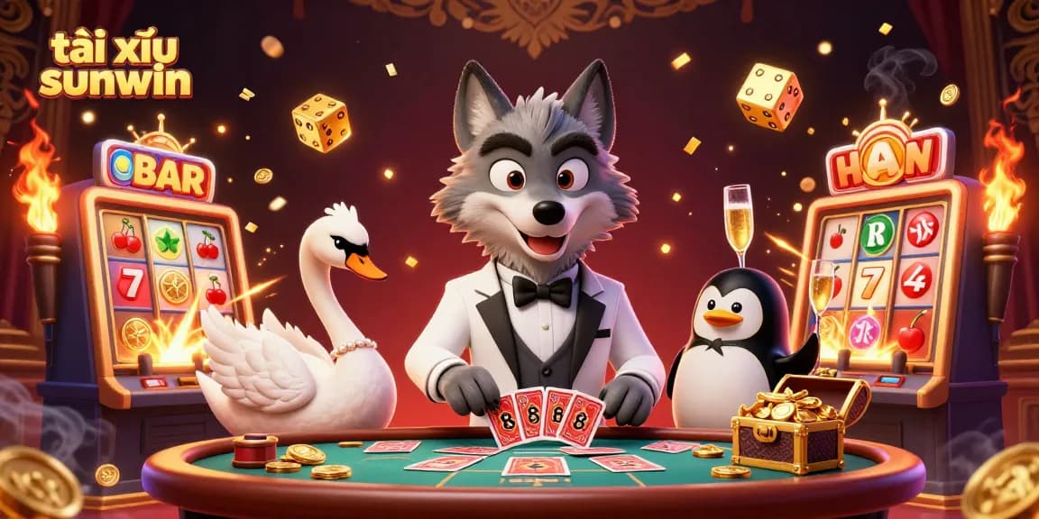 Play tài xỉu sunwin at an exciting casino scene with vibrant characters and dynamic game elements.
