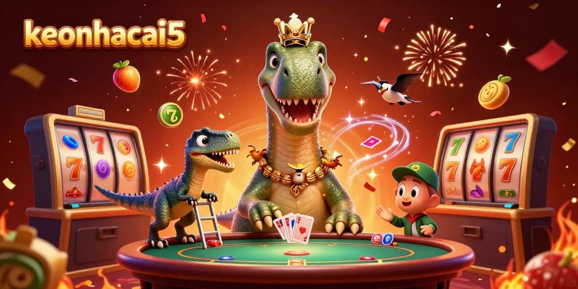 Experience thrilling action at keonhacai5 with animated slot reels, bright symbols, and a whimsical casino atmosphere.