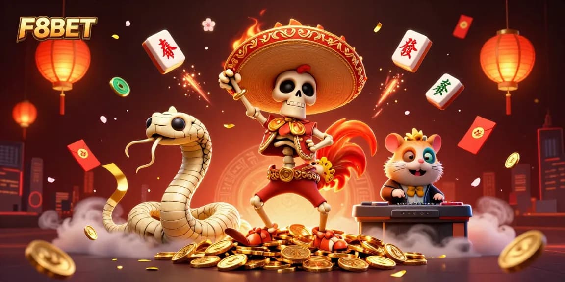 Experience the excitement of F8BET with vibrant characters celebrating victory in a colorful casino scene.
