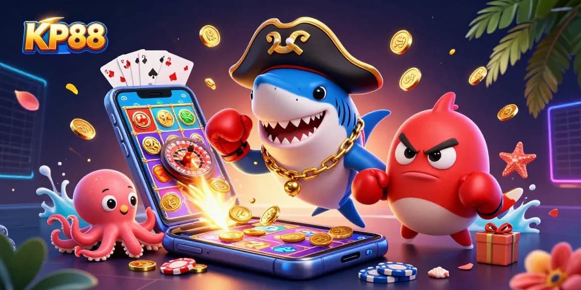 Experience thrilling gambling at KP88 with a dynamic casino scene featuring vibrant characters and rich gameplay elements.