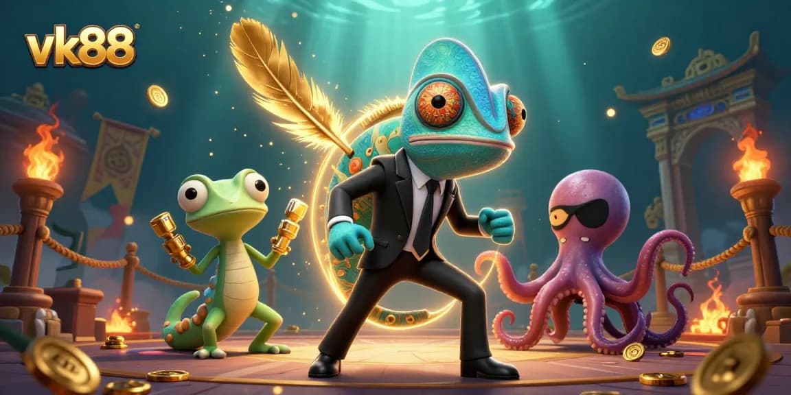 Experience thrilling action as vk88's chameleon secret agent blends in with vibrant casino chaos.