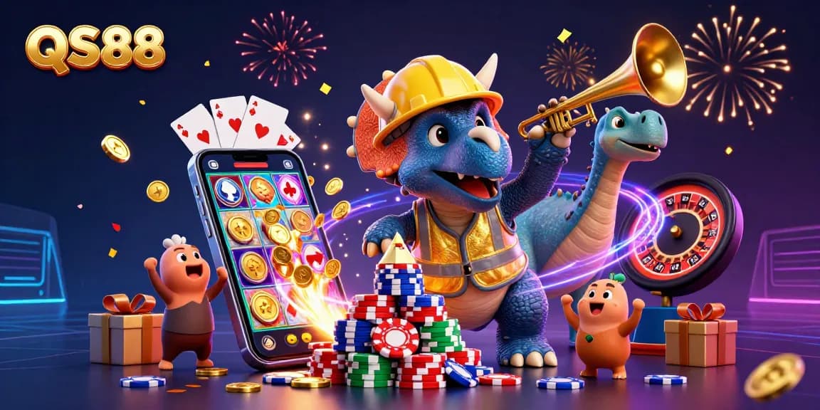 Experience thrilling gaming moments at QS88 with vibrant celebrations and dynamic casino elements.