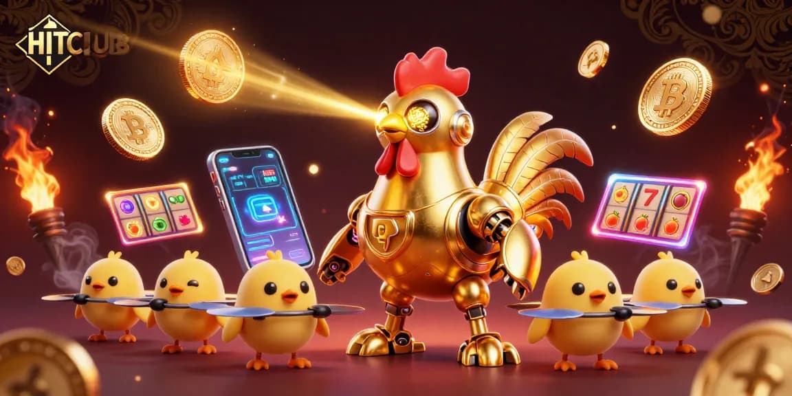 Experience thrilling gameplay at HITCLUB with an exhilarating casino scene featuring vibrant 3D characters and dynamic gaming elements.