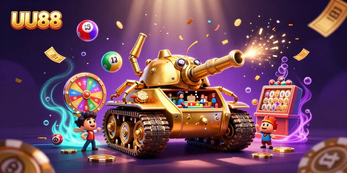 Experience the excitement of UU88 with dynamic lottery balls and a golden beetle tank casino.