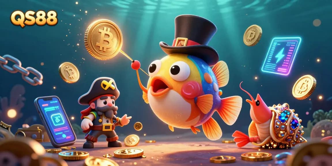 Experience the thrill of winning at QS88 as the anglerfish attracts golden coins in a vibrant underwater casino.
