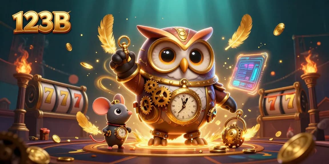 Experience thrilling games at 123B with a time-traveling owl and animated casino elements.