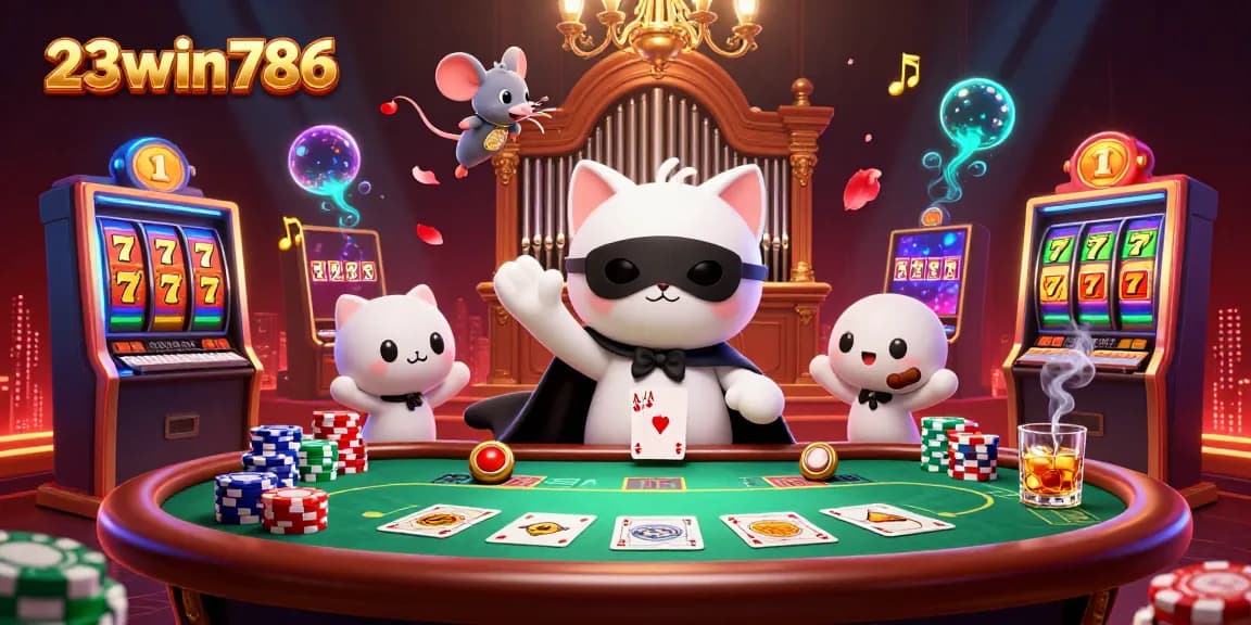 Experience thrilling gameplay with 23win786 and vibrant casino elements in an exciting 3D illustration.