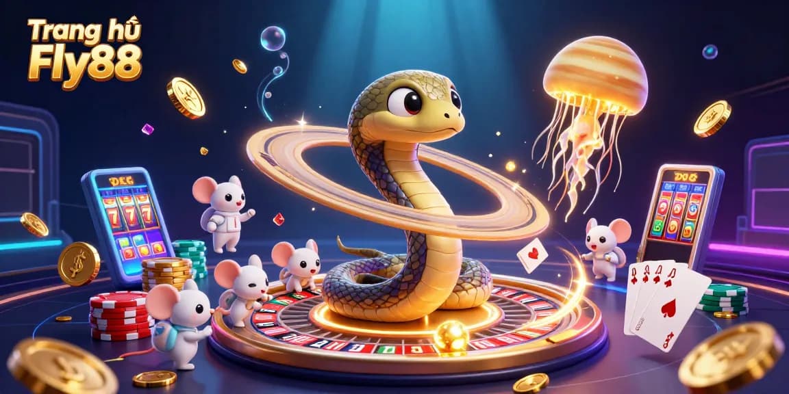 Bet on the cosmic roulette with Trang chủ Fly88's vibrant 3D casino scene featuring exciting gaming elements.