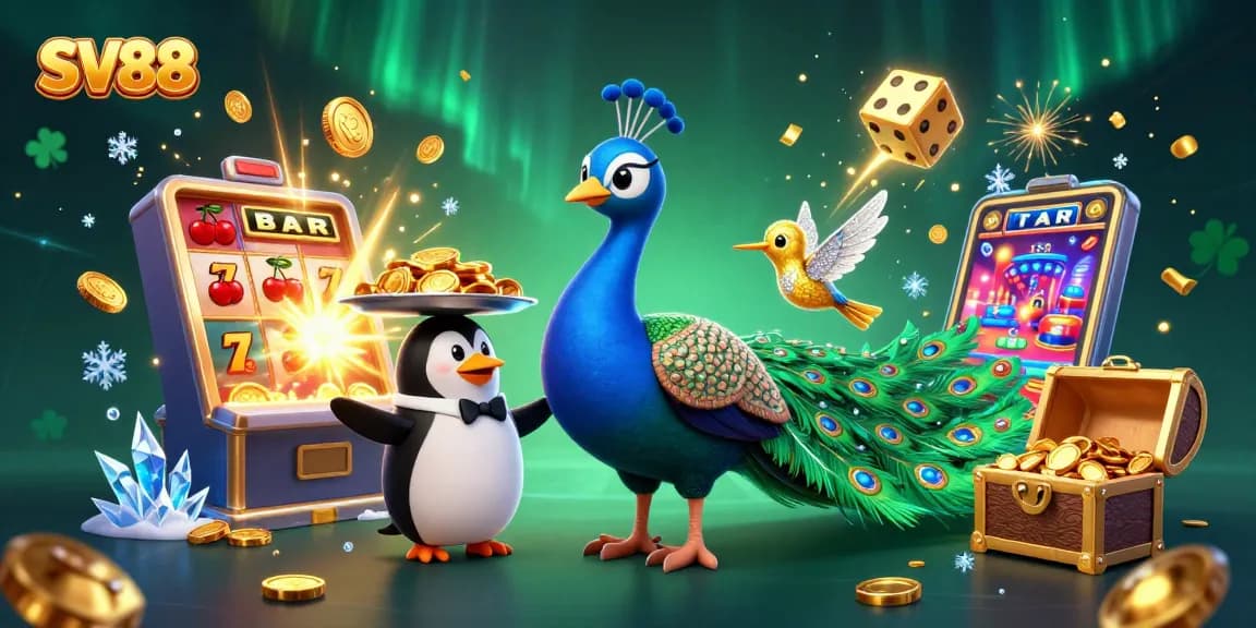 Experience thrilling wins at SV88 with vibrant casino elements and majestic characters.