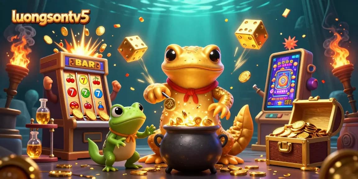 Enhance your gaming at luongsontv5 with dynamic gold-tinged casino adventure illustration.
