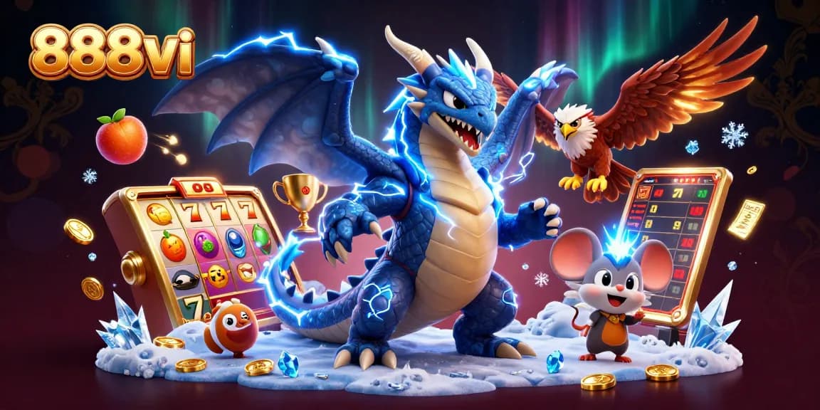 Experience the electrifying world of 888vi with animated dragons and thrilling slot games in 3D.