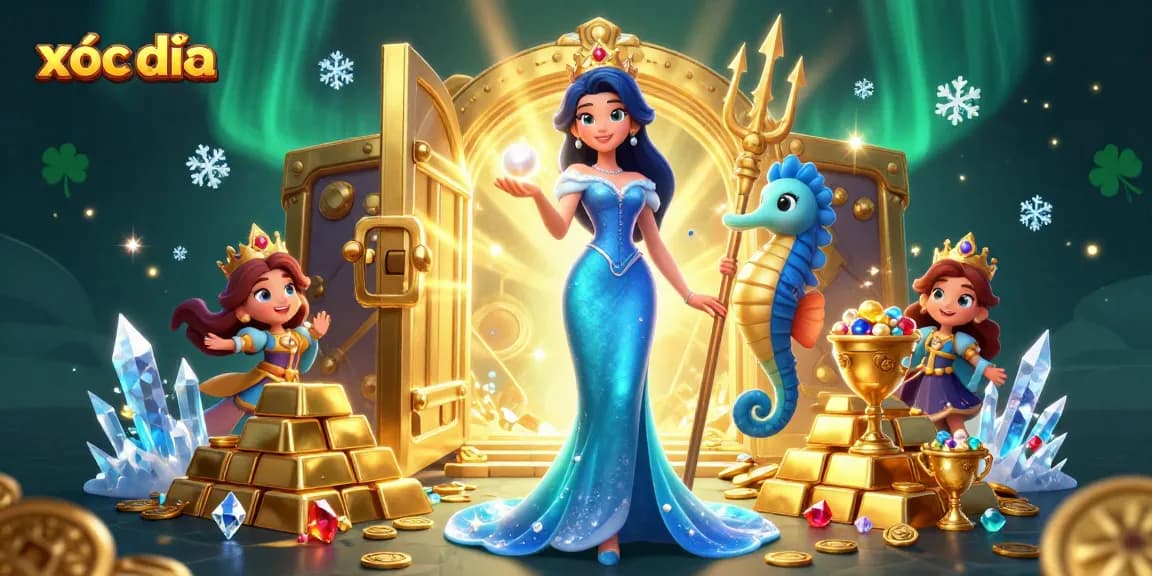 Xóc đĩa enhances the thrill of gaming in this underwater treasure scene with dazzling gems.