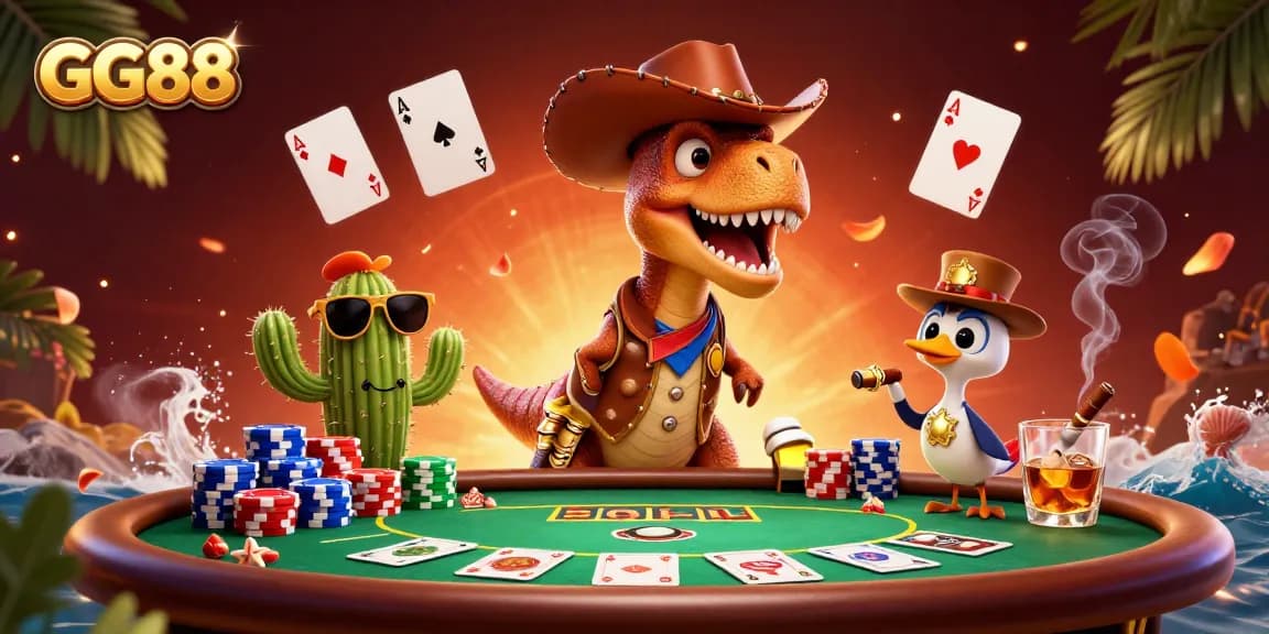 Dive into GG88's vibrant casino experience with our cartoon dinosaur poker showdown!