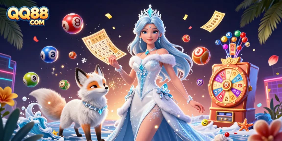 Experience thrilling gaming action at QQ88 COM with vibrant lottery elements and dynamic casino visuals.