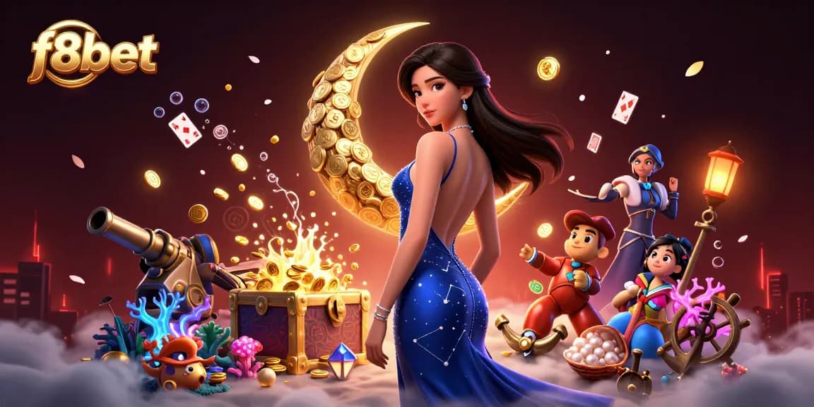 Experience the thrill of f8bet casino games with this vibrant, dynamic 3D illustration featuring engaging elements.