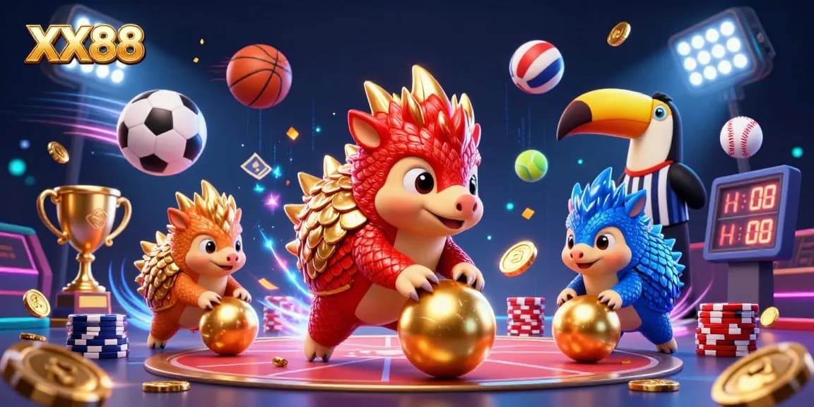 Experience the excitement at XX88 with dynamic pangolins rolling in a vibrant gambling scene.