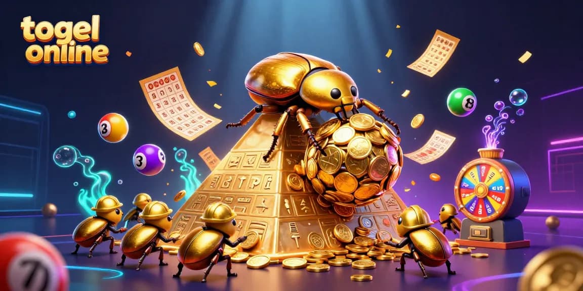 Togel online menghadirkan keseruan dengan bola lotere berwarna dan kartu bingo di sekitar karakter.