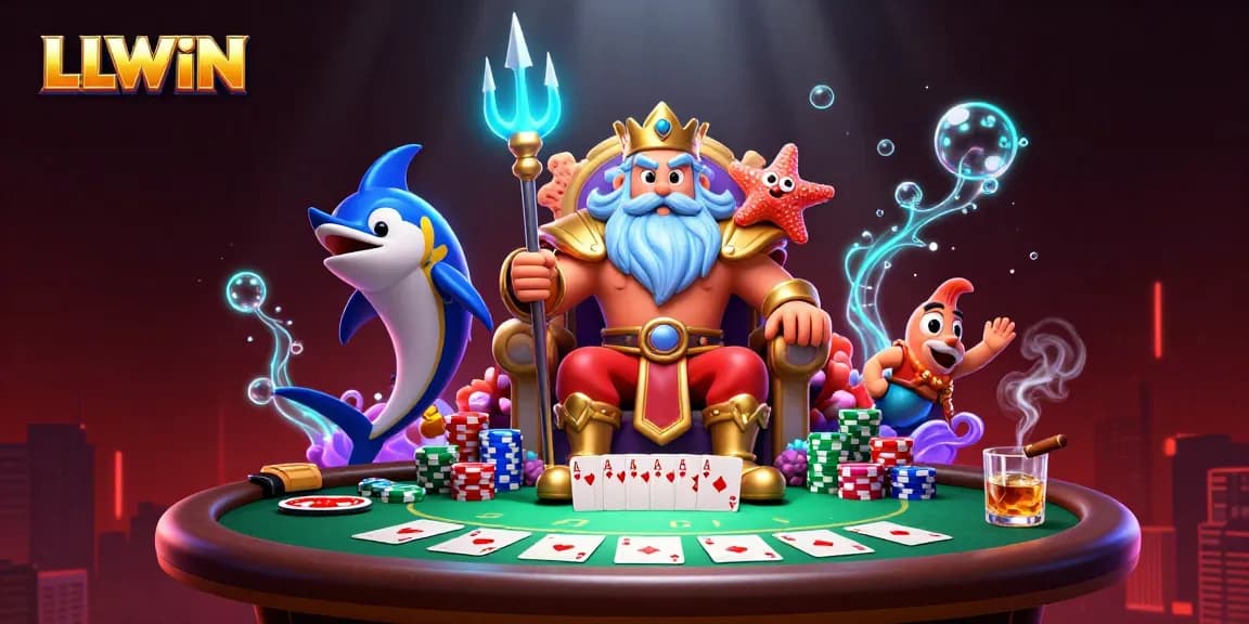 LLWIN engages bettors with vibrant casino elements in an underwater theme featuring Neptune.