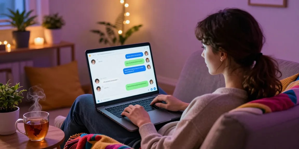 Interactive nsfw ai chat environment with user engaged in relaxed conversation.