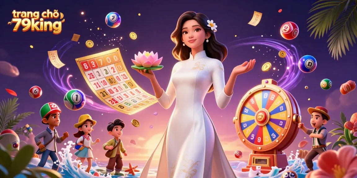 Engage at trang chủ 79king with dynamic lottery elements and an elegant character in traditional attire.
