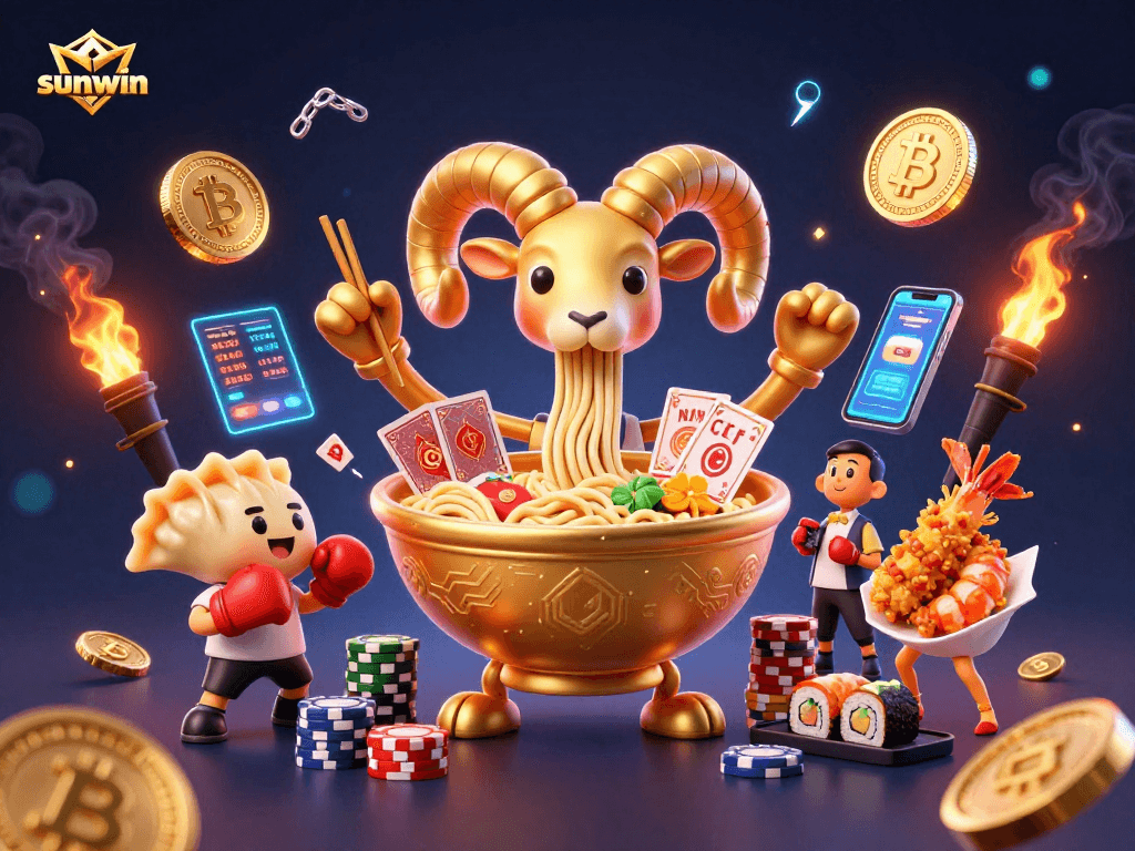 Experience thrilling games at sunwin with a vibrant casino-themed 3D illustration capturing excitement and fun