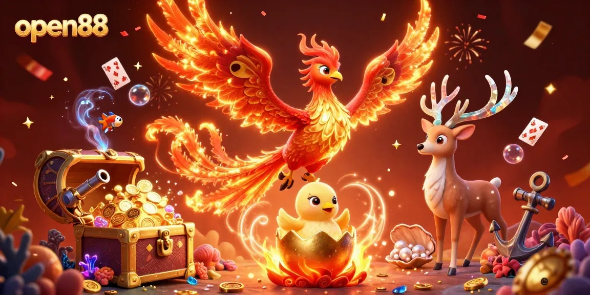 Win big at open88's vibrant gaming scene featuring magical creatures and exciting casino elements