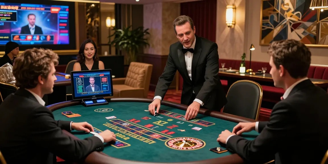 Không gian chơi game trực tuyến E2WIN với dealer chuyên nghiệp và bàn cược sang trọng.
