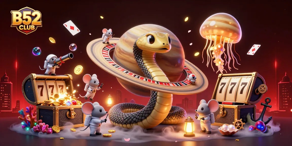 Bets come alive at B52CLUB with a dynamic cosmic roulette scene featuring playful astronaut mice.