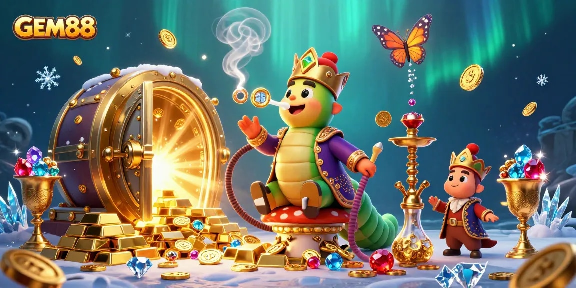 Experience GEM88's mesmerizing slot gaming world with vibrant treasures and whimsical characters.
