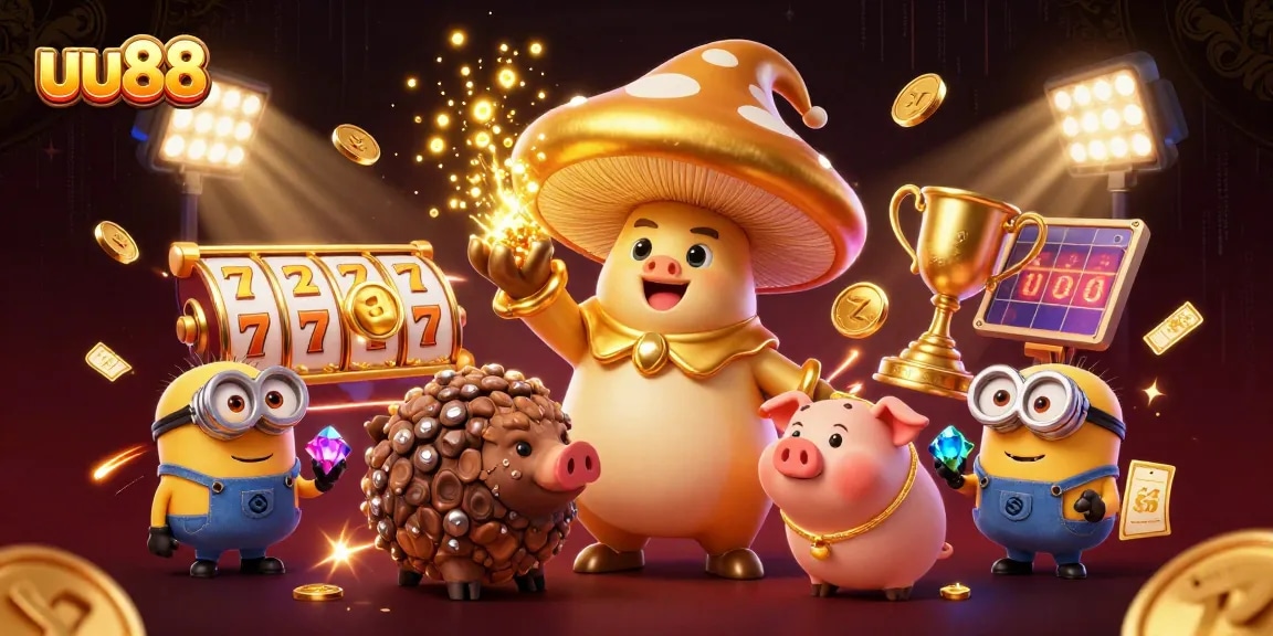 Experience thrilling wins at uu88 with this vibrant 3D illustration showcasing magical treasures and casino excitement.