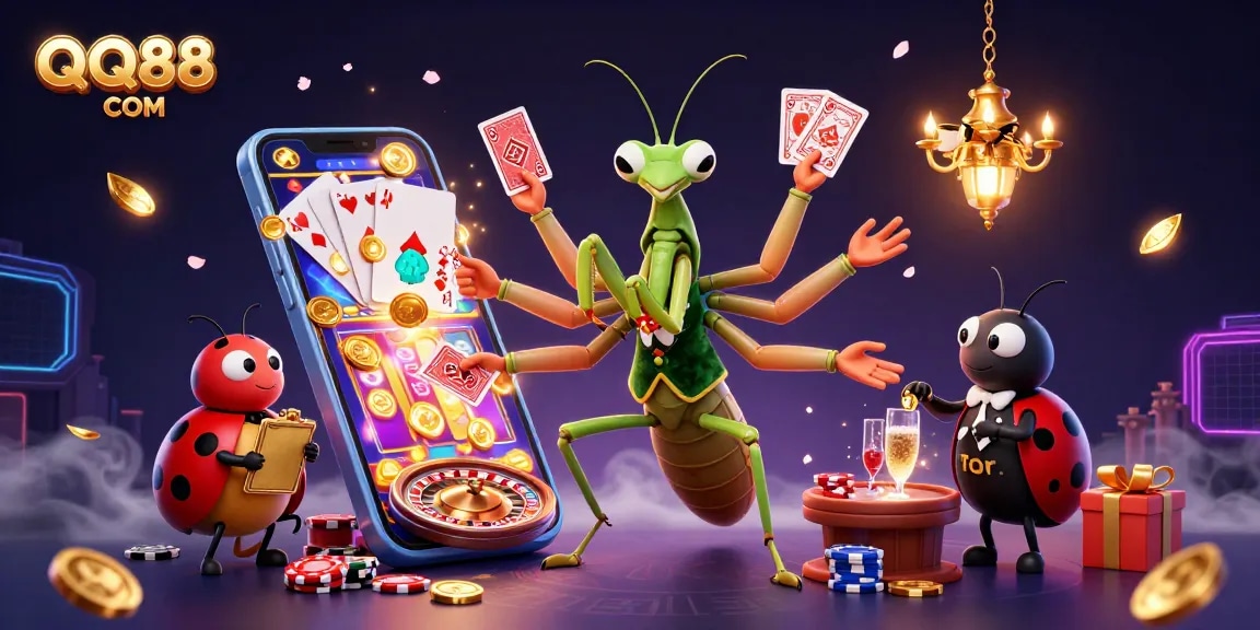 Engage in exciting gameplay at QQ88 COM with vibrant slots, dynamic gaming characters, and a rich casino atmosphere.