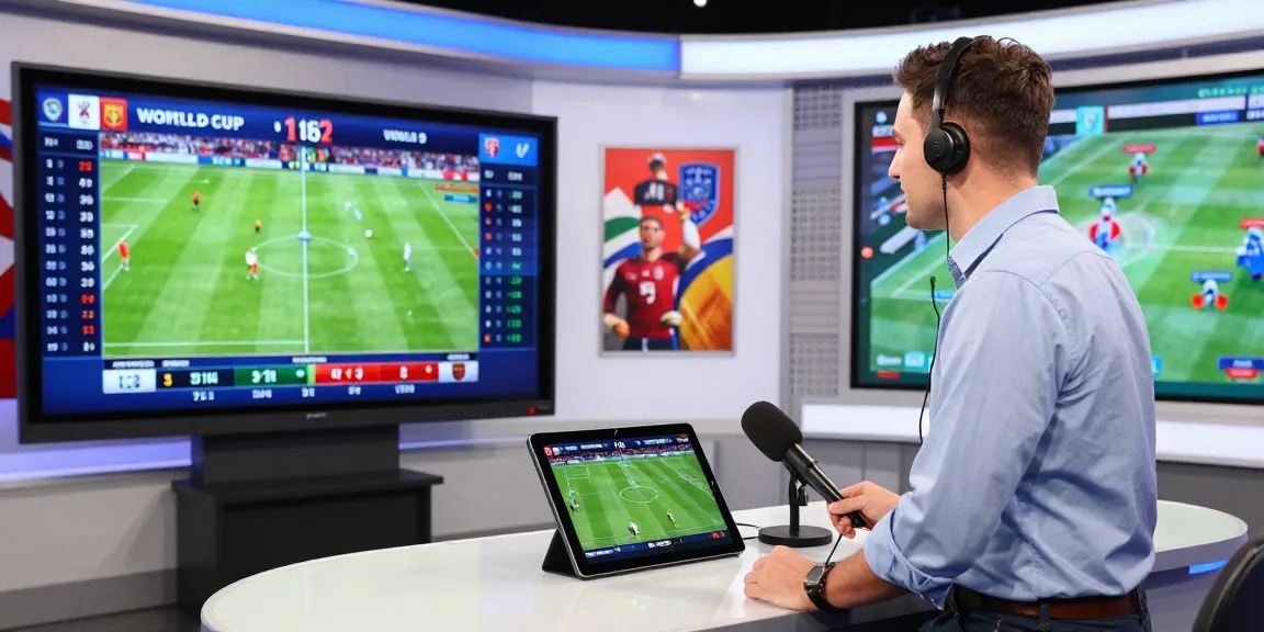 Bongdata soccer analysis in a lively sports studio with live statistics and visuals