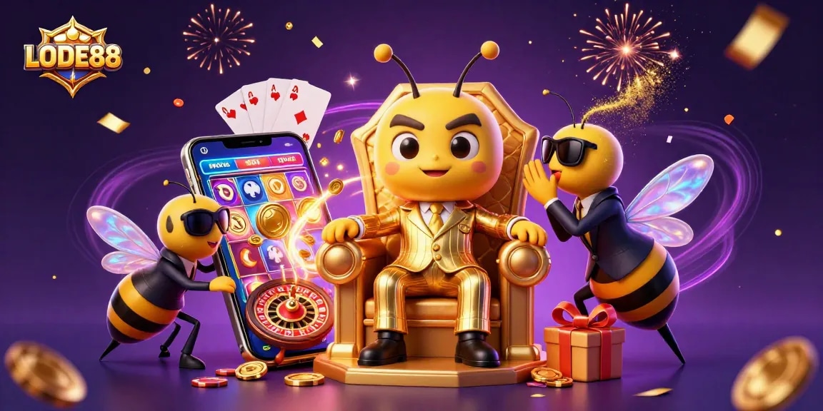 Engage with LODE88 through a vibrant 3D illustration showcasing dynamic gaming elements.