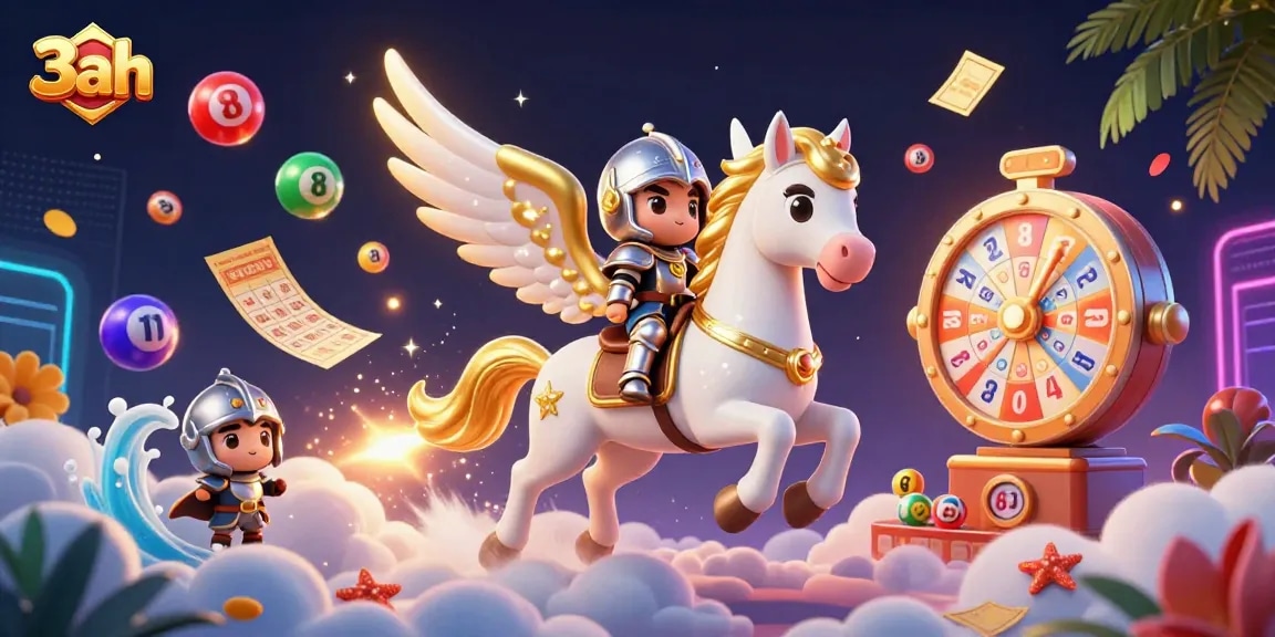 Win big with 3ah in this vibrant, dynamic lottery-themed illustration