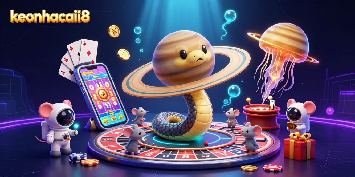 Engage with keonhacaii8's thrilling betting experience amidst a vibrant cosmic casino scene.