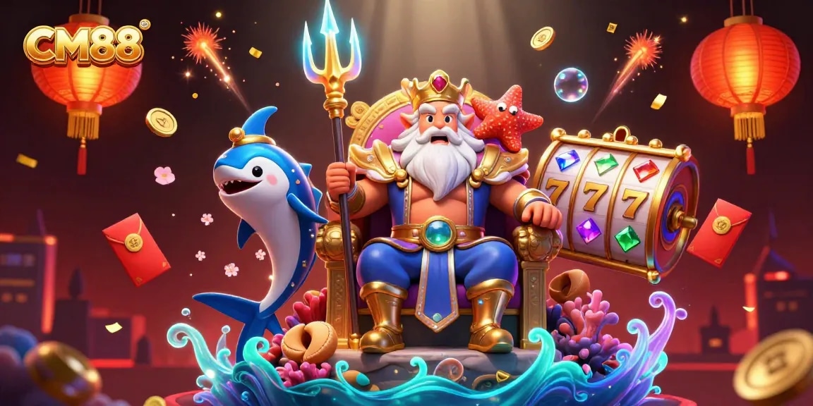 CM88 captures a vibrant casino atmosphere with slot reels and 3D characters in action.