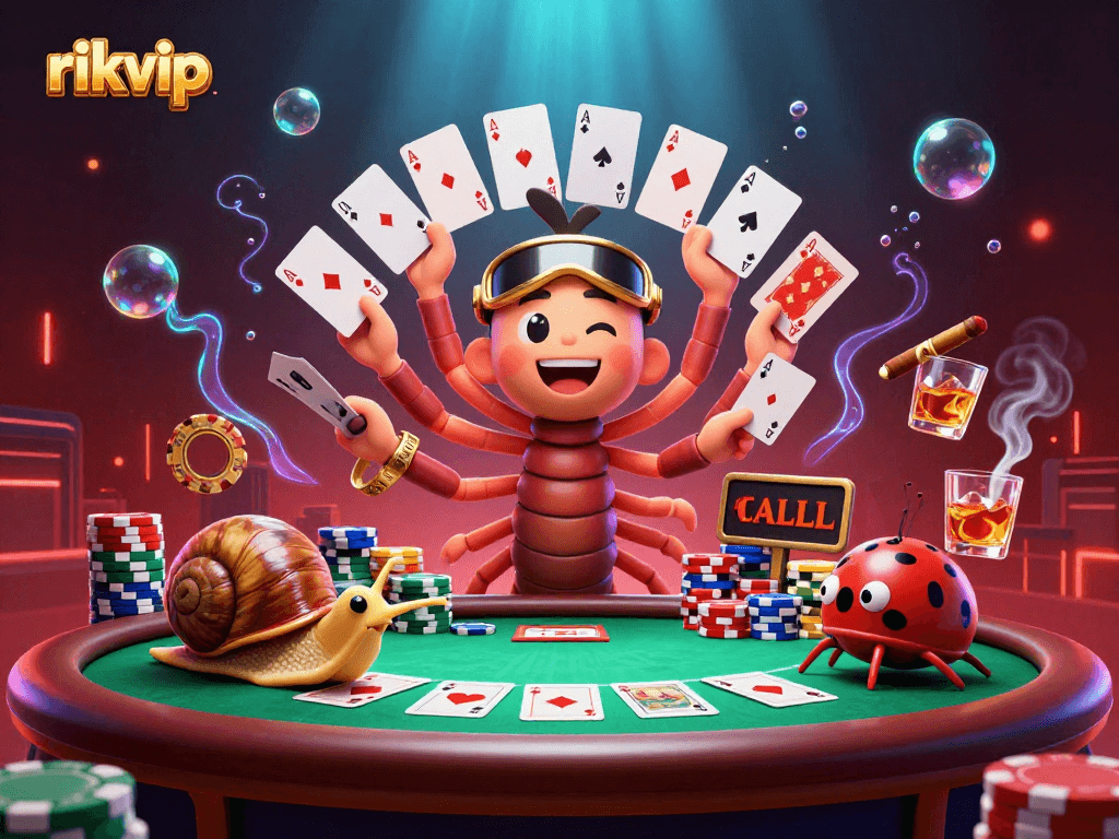 Experience the thrill of rikvip with a lively 3D illustration of a millipede dealer and high-roller.