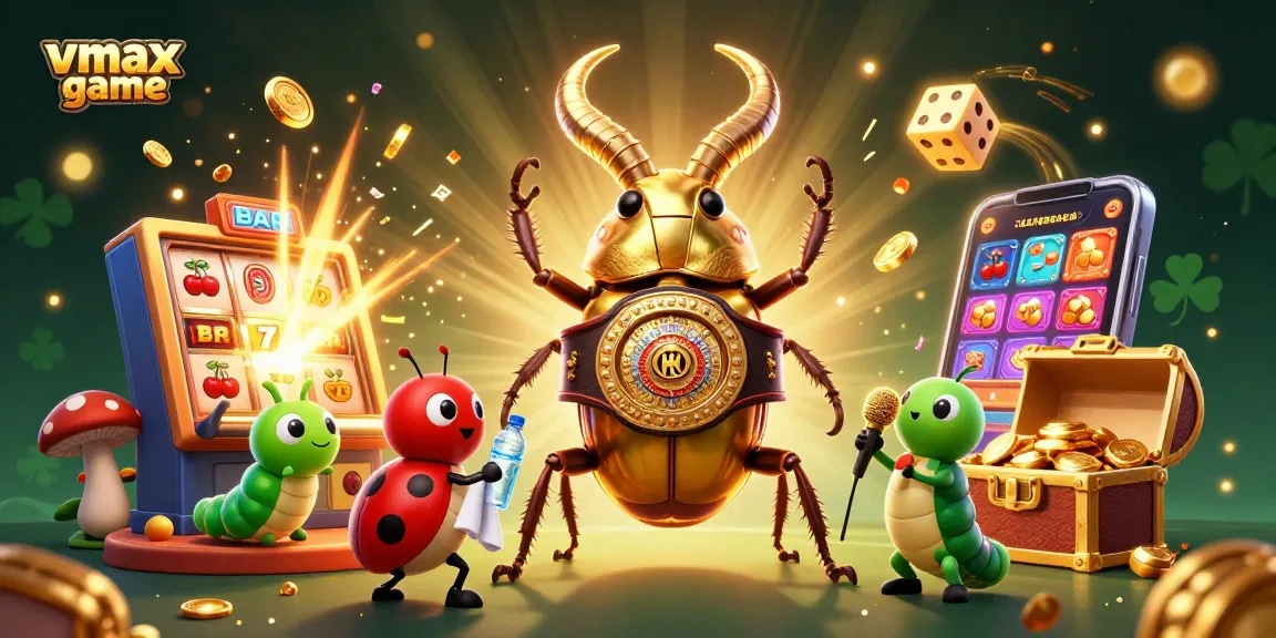 Play slots and win big in the vmax game with characters celebrating a jackpot explosion.