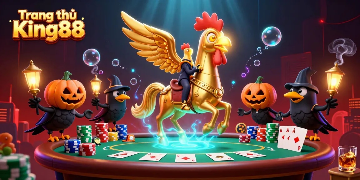 Join the action at Trang chủ King88 with a festive scene featuring a golden rooster and casino elements.