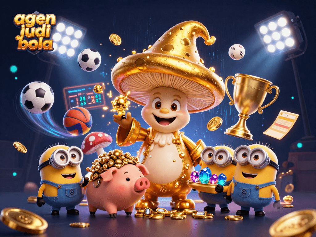 Experience the excitement of agen judi bola with this vibrant 3D illustration showcasing dynamic sports betting elements.