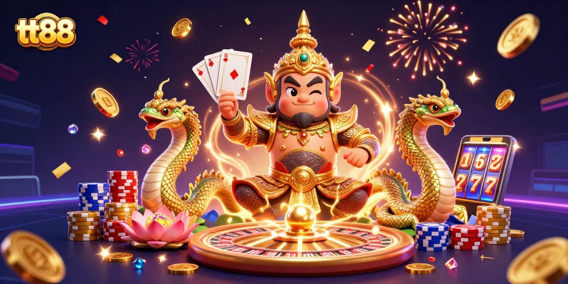 Experience winning strategies with tt88 in an exciting online casino setting featuring Naga serpent companions.