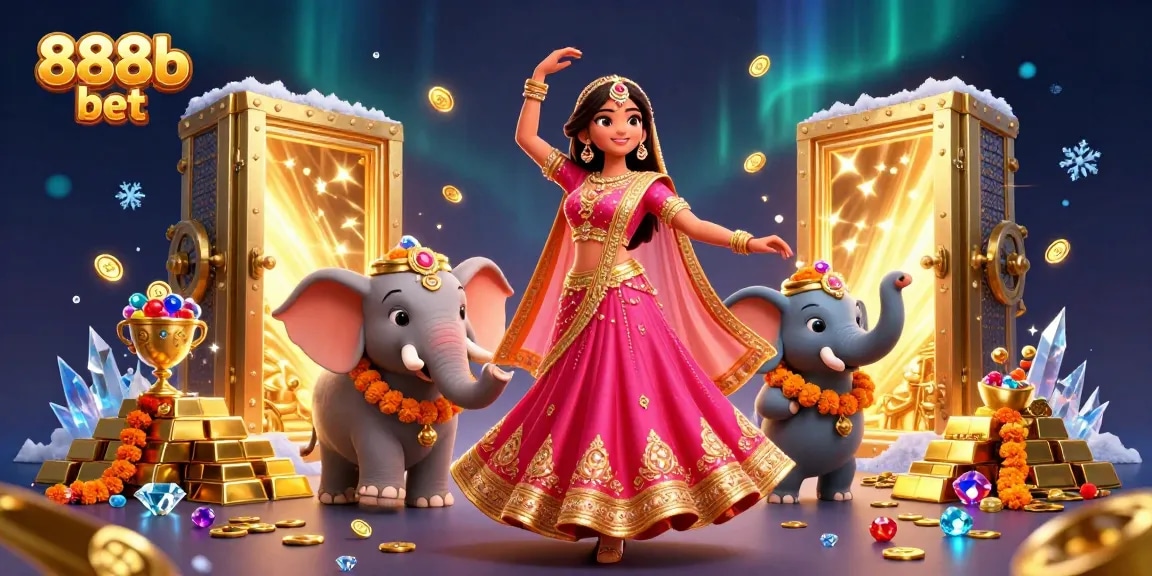 Experience the allure of 888b bet with dynamic 3D illustration featuring Asian beauty and treasures.
