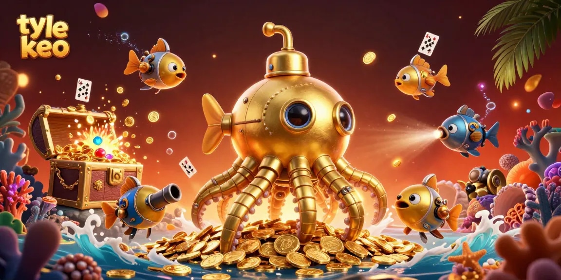 Engage with ty le keo in this vibrant underwater casino scene filled with golden treasures.
